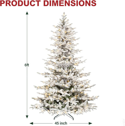 Hykolity 7.5 ft Snow Flocked Christmas Tree, Prelit Artificial Christmas Tree with 450 Warm White Lights, 1173 PE & PVC Branch Tips, Metal Stand and Hinged Branches