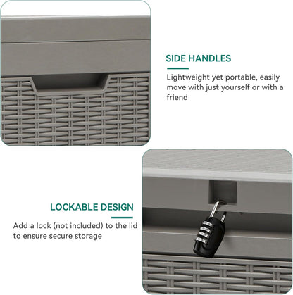 YITAHOME 60 Gallon Resin Deck Box, Weather Resistant Outdoor Rattan Storage Box, Lockable Indoor Outdoor Storage for Supplies and Essentials, Taupe
