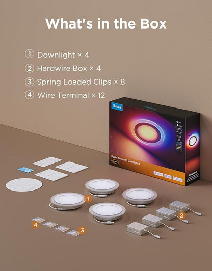Govee Smart Recessed Lighting 6 Inch, Matter RGBIC LED Recessed Light Work with Alexa, Google Assistant, Dimmable 1100LM Canless Downlight with Junction Box for Living Room, Bedroom, Kitchen 4 Pack