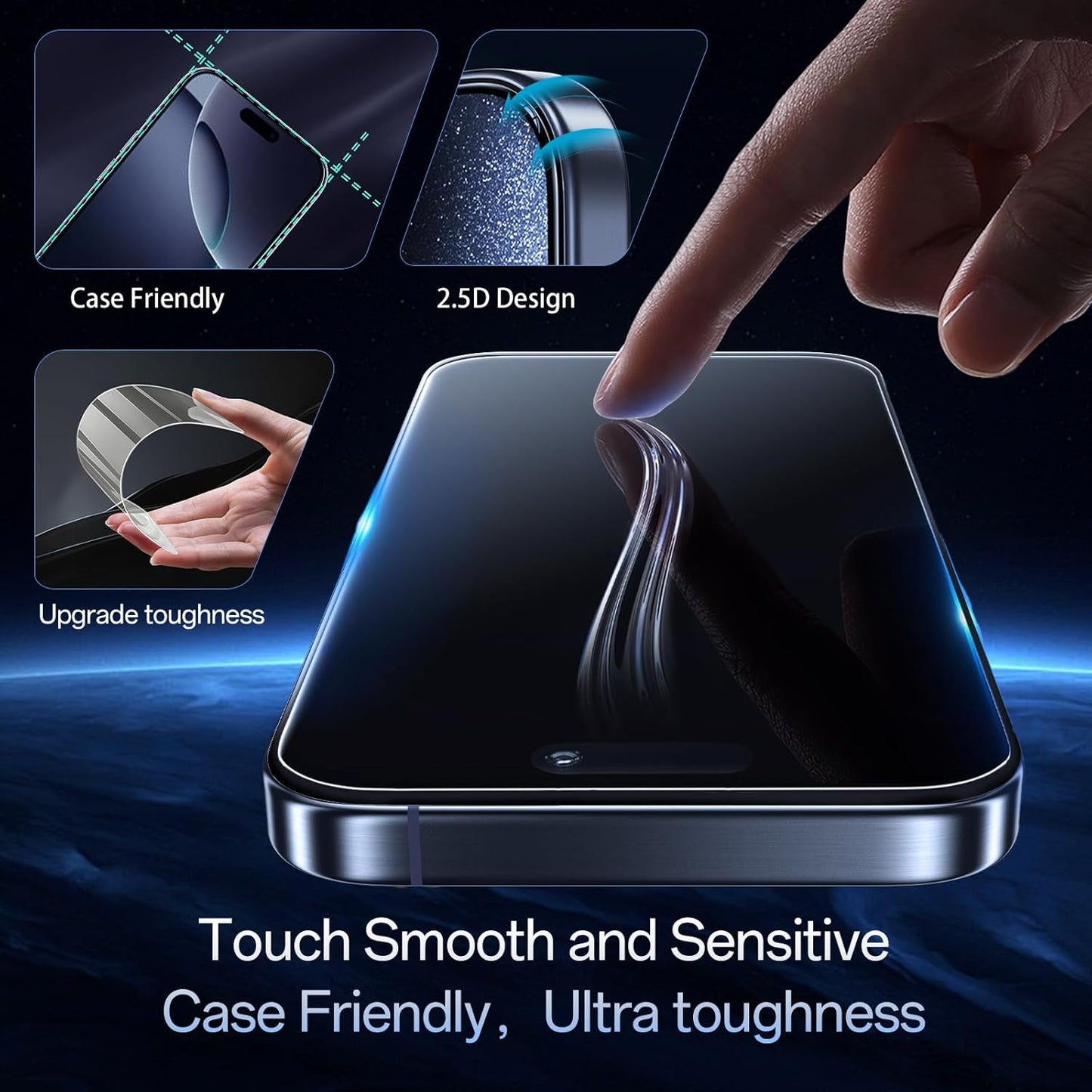 Screen Protector for iPhone 16 Pro[6.3 Inch],3RD Colorless Anti-Blue Light Tempered Glass Films,HD Clear, 9H Hardness, No Bubbles, Case Friendly 2 Pack