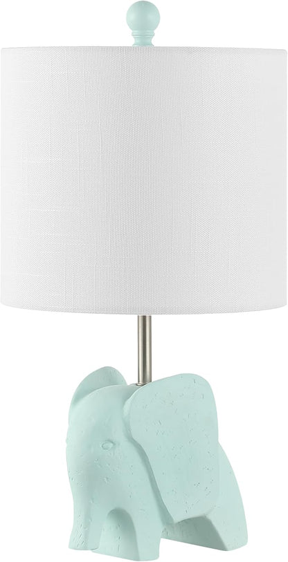 JONATHAN Y 17.5" Turquoise Elephant Kids Table Lamp, Whimsical Resin Bedside Lamp with White Linen Drum Shade for Bedroom Playroom Nursery, LED Bulb Included, UL Listed (JYL1143B)