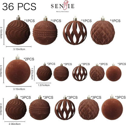 36pcs Velvet Ornaments for Christmas Trees, Flocked Christmas Balls Sets Assortment for Xmas Tree Holiday Decor