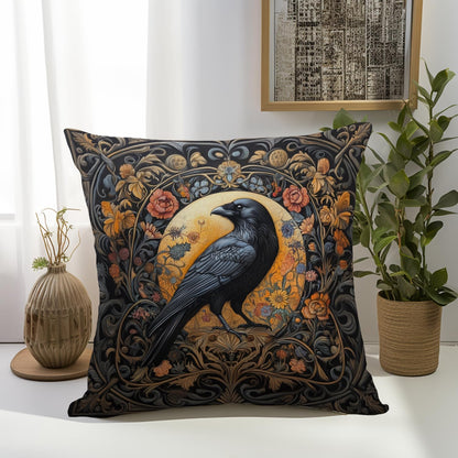 William Morris Abstract Vintage Floral Velvet Black Crow Design Throw Pillow Covers Home Decor, Retro Art Deco Pillowcase Cushion Cover for Bed Sofa Living Room, Square 18x18inch (Black-Crow)