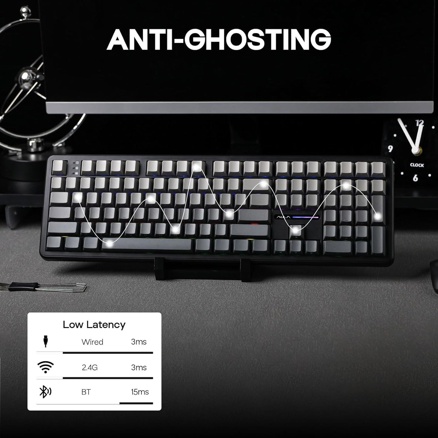 EPOMAKER Aula F108 Wireless Gaming Keyboard, Full Size Mechanical Keyboard with 4000mAh Battery, 108 Hot-Swappable and Programmable Keys, RGB Backlight, for Mac/PC/Android (Black Gradient)