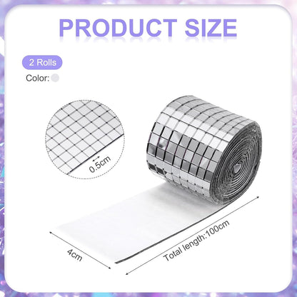MECCANIXITY Self Adhesive Glass Mirror Mosaic Tiles 3200 Pcs 5 x 5 mm Disco Tiles for Craft Decoration Glass Mirror Disco Ball Silver 2 Pcs