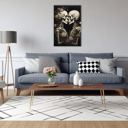 OAAPITI Vintage Skeleton Canvas Wall Art Gothic Painting Artwork Retro Rose Skull Art Poster Abstract Romantic Theme Picture Halloween Living Room Decor(Artwork-4,16"x24")