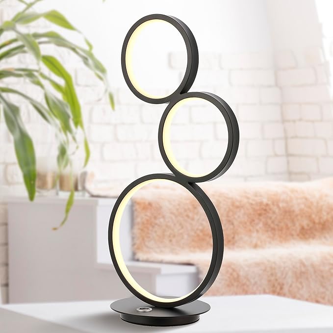 JONATHAN Y 17.25" Black 3-Light Modern Minimalist Integrated LED Table Lamp, Dimmable Touch Sensor Iron Stacked Circle Desk Lamp for Living Room Bedroom Office JYL7102A