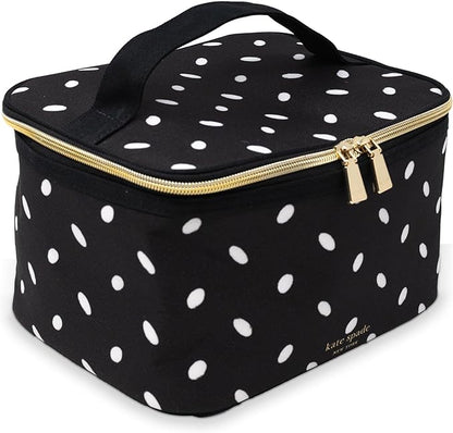 kate spade new york Insulated Lunch Tote, Small Lunch Cooler, Cute Lunch Bag for Women, Thermal Bag with Double Zipper Close and Carrying Handle (Almond Dot)