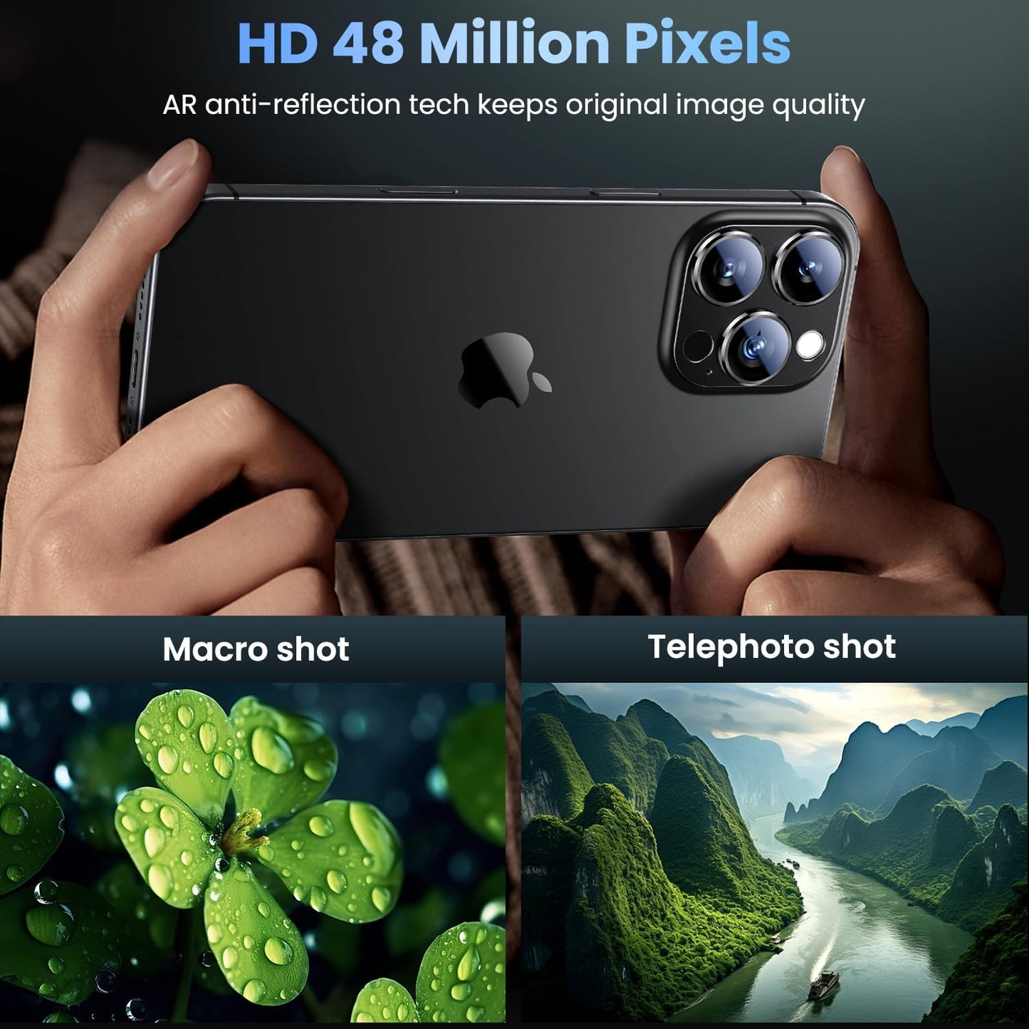 Uyiton Compatible with Phone 16 Pro/Phone 16 Pro Max Camera Lens Protector - [Not Easy to Break][Strong Adsorption][Case-Friendly] Metal Tempered Glass Rear Camera Screen Cover - Black, 2 Pack