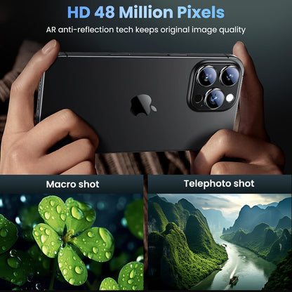 Uyiton Compatible with Phone 16 Pro/Phone 16 Pro Max Camera Lens Protector - [Not Easy to Break][Strong Adsorption][Case-Friendly] Metal Tempered Glass Rear Camera Screen Cover - Black, 2 Pack