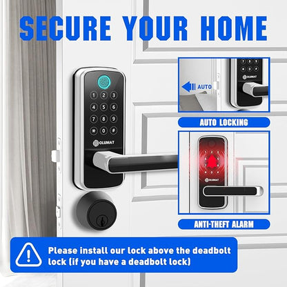 Smart Lock with Handle: Wi-Fi Keyless Entry Door Lock - Smart Locks for Front Door - Biometric Fingerprint Door Lock - Smart Door Lock with Keypad - Garage Door with App Control - Auto Lock