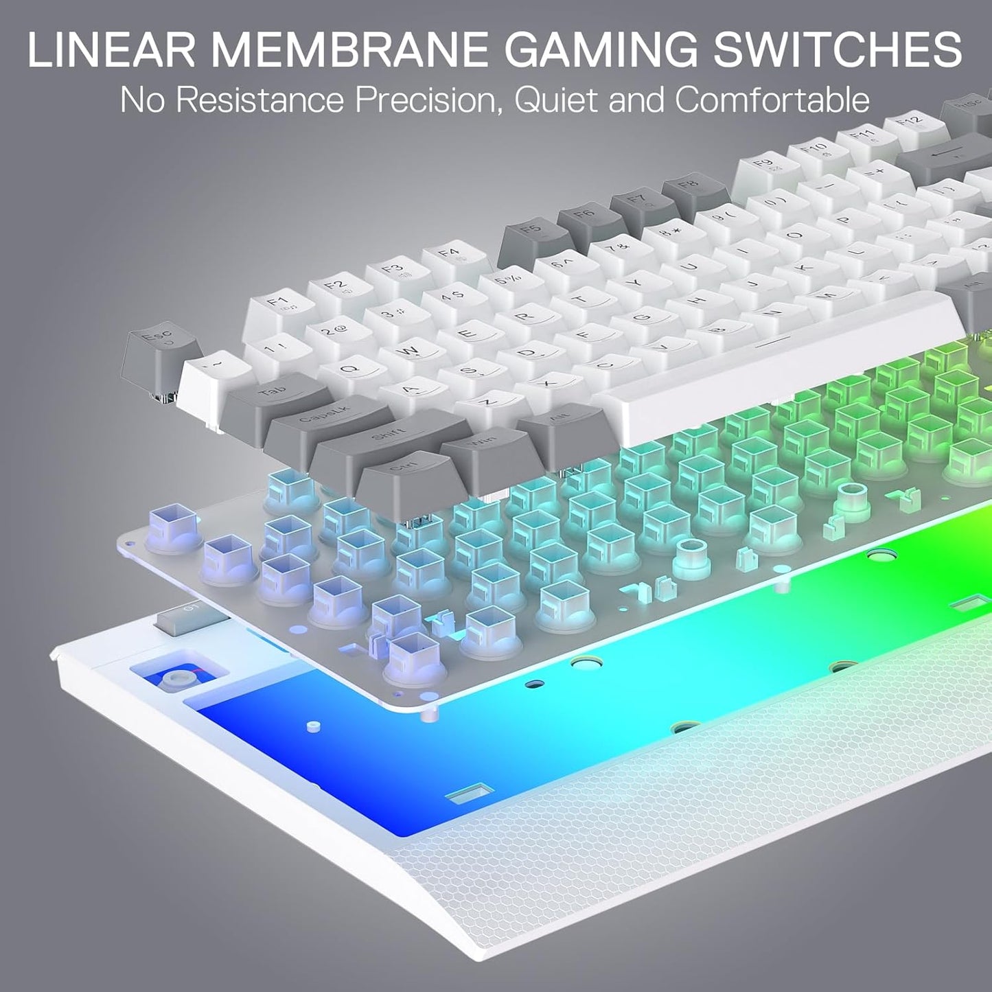 Redragon K525 RGB Backlit 104 Keys Wired Membrane Gaming Keyboard w/ 5 Multimedia Keys & 4 Extra On-Board Macro Keys, Dedicated Media Control, Ergonomic Wrist Rest, Linear Mechanical-Feel Switch