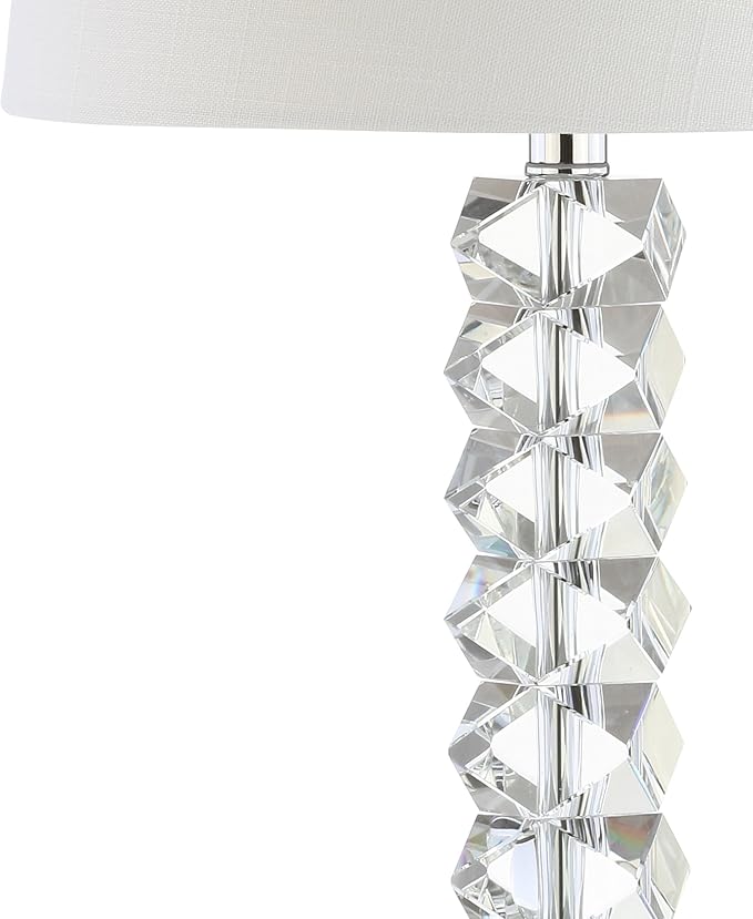 JONATHAN Y 25.5" Clear Faceted Crystal Table Lamp, Modern Glam Chrome Bedside Lamp with White Linen Drum Shade for Living Room Bedroom, UL Listed, LED Bulb Included JYL2013A