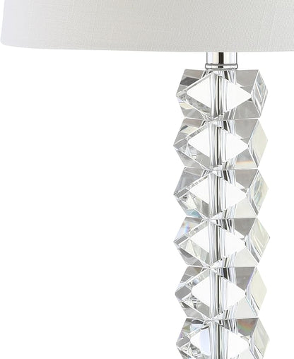 JONATHAN Y 25.5" Clear Faceted Crystal Table Lamp, Modern Glam Chrome Bedside Lamp with White Linen Drum Shade for Living Room Bedroom, UL Listed, LED Bulb Included JYL2013A