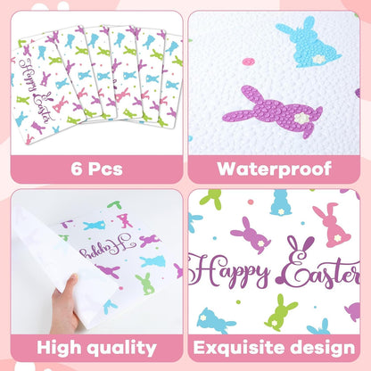 Easter Placemats Set of 6 Easter Rabbit Eggs Plastic Table Mats Easter Bunny Rabbit Place Mats Rustic Vintage Spring Seasonal Table Decoration for Indoor Outdoor Party Kitchen Dining Table