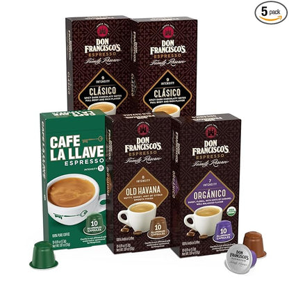 Don Francisco's and Cafe La Llave Espresso Capsule Variety Pack - 50 Recyclable Aluminum Pods Compatible with Nespresso Original Line Machines - Premium Coffee with 4 Flavors and Intensities