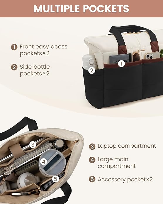 LOVEVOOK Tote Bag for Women,Light Puffer Tote Bag with Multi-pockets,Stylish Carry on Laptop Bags for Daily,Travel,Work,Gym | with Multi-pockets, Stylish, Carry on, for Daily, Travel, Work