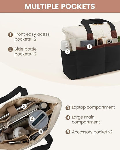 LOVEVOOK Tote Bag for Women,Light Puffer Tote Bag with Multi-pockets,Stylish Carry on Laptop Bags for Daily,Travel,Work,Gym | with Multi-pockets, Stylish, Carry on, for Daily, Travel, Work