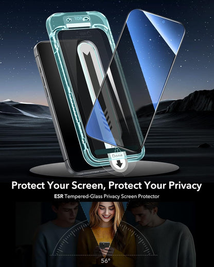 ESR 3 Pack for iPhone 16 / iPhone 15 Privacy Screen Protector, Anti-spy Tempered-Glass Privacy Screen Protector with Flawless Fit Tray, Micro-curved Edges, Case Friendly