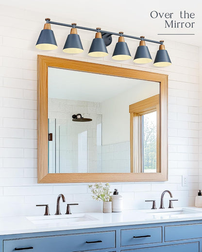 FEMILA Vintage Bathroom Light Fixtures, 45.3" Vanity Lighting Fixtures Over Mirror, 6 Light Vanity Light, Blue Finish, 4FG59B-6W Blue