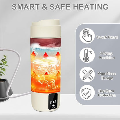 Portable Electric Kettle, 450ML Mini Hot Water Boiler Heater, Travel Kettle with 4 Temperature Settings, 304 Stainless Steel Portable Bottle Warmer with Auto Shut-Off & Boil-Dry Protection