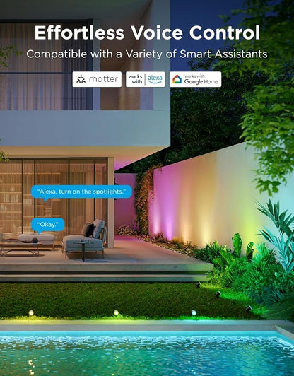 Govee Outdoor Spot Lights 2, IP67 Waterproof Spotlights, Landscape Lights Work with Matter, Alexa, and Google Assistant, RGBWIC Color Changing Light for Outdoor Decor, Patio Decorations, 2 Pack