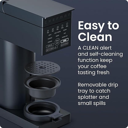 Chefman Caffeinator Single Serve Coffee Maker, Brew Kcups & Grounds, Drip Coffee Machine with Brew Strength Settings, Iced Coffee Function, 48 oz. Removable Water Reservoir