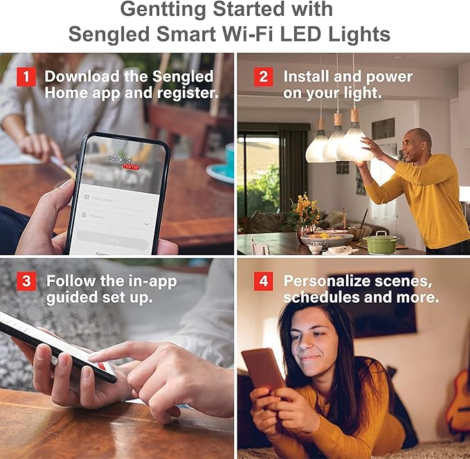 Sengled Alexa Light Bulb, Smart Light Bulbs, Smart Bulbs That Work with Alexa & Google Assistant, WiFi Light Bulbs A19 Soft White (2700K) No Hub Required, 800LM 60W Equivalent High CRI>90, 4 Pack
