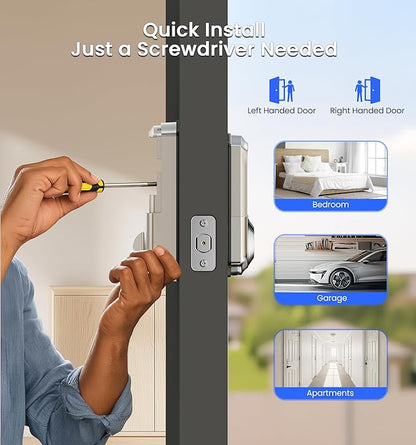 Veise VE017G Wi-Fi Keyless Entry Door Lock, App Remote & Voice Control, Fingerprint Smart Locks for Front Door, Touchscreen Electronic Keypad Deadbolt, Auto Lock, Emergency Power Port, Satin Nickel