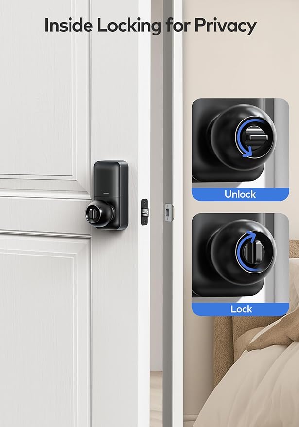 TEEHO TE003 Keyless Entry Keypad Door Lock with Handle, Electronic Digital Smart Locks for Front Door, Smart Door Knob with Code for Bedroom, Auto Lock, Passage Mode, Easy to Install, Matte Black