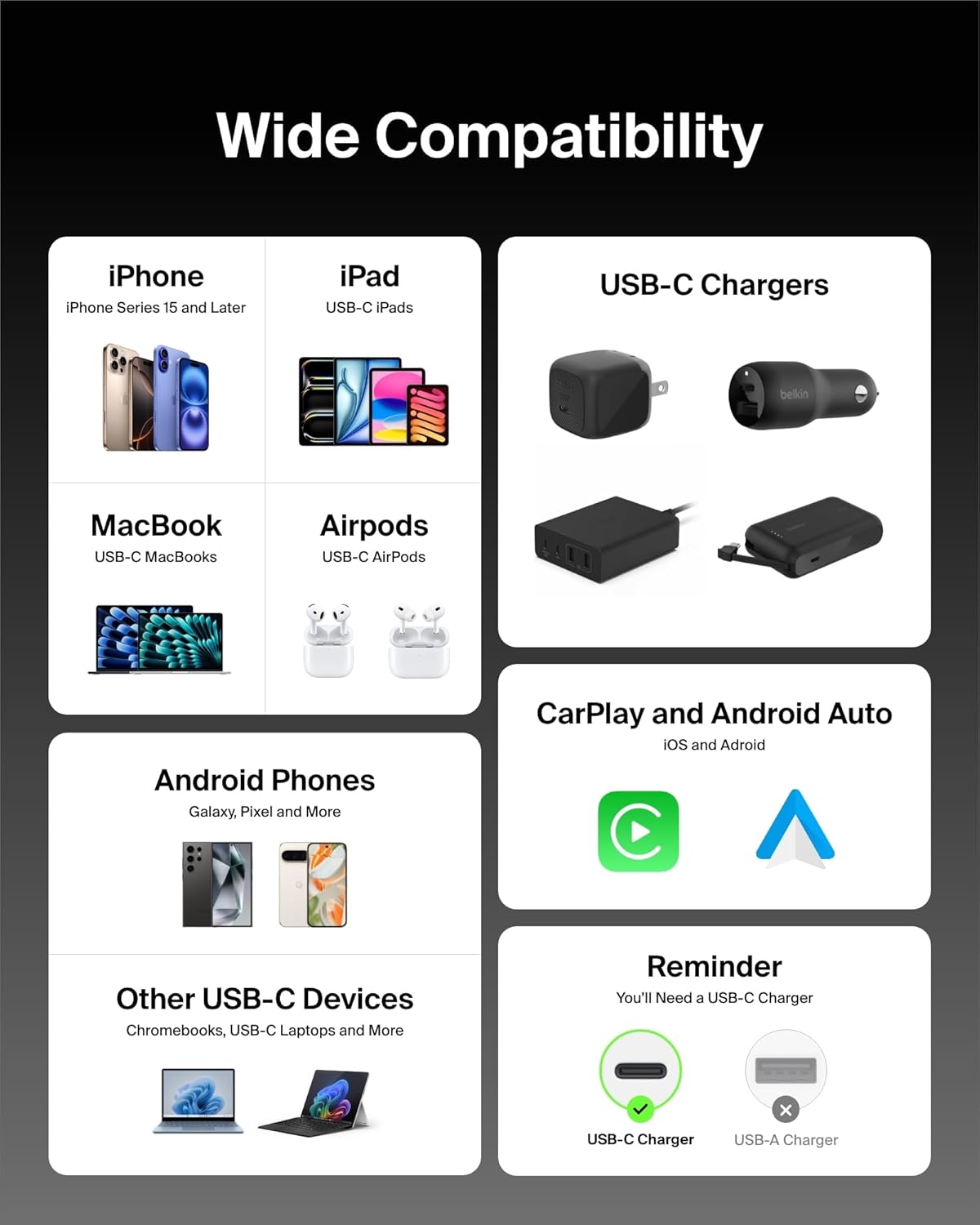 Belkin USB C to USB C Cable 2-Pack, 6.6ft, 60W - Type C Charger, iPhone Charger Cord, Soft, Braided, Flexible for iPhone 16, Galaxy S25, Pixel 9, Airpods, iPad Pro & More, Travel Essentials - Black