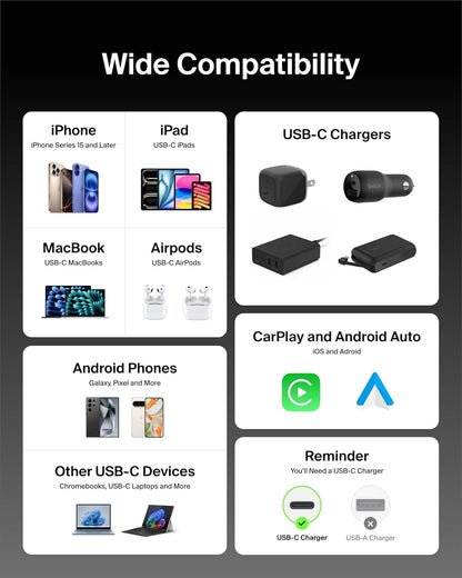 Belkin USB C to USB C Cable 2-Pack, 3.3ft, 60W - Type C Charger, iPhone Charger Cord, Soft, Braided, Flexible for iPhone 16, Galaxy S25, Pixel 9, Airpods, iPad Pro & More, Travel Essentials - Black
