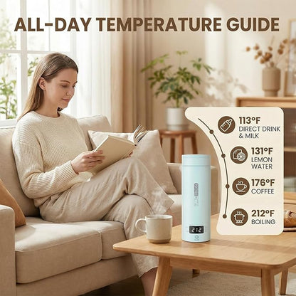 Portable Electric Kettle for Travel, Small Hot Water Kettle with NTC Temperature Control and Auto Shut-Off, 316 Stainless Steel, Blue 110V & 15oz
