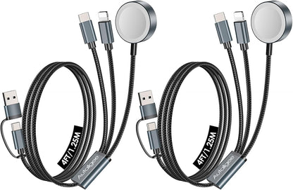 2Pack 4FT Upgraded 3 in 2 Multi Charging Cable for Apple Watch Charger Travel Essentials iWatch Charger Fast Charging Compatible with iWatch Ultra/SE/10/9/8/7/6/5/4/3/2/1,iPhone16/15/14/13/Galaxy S24