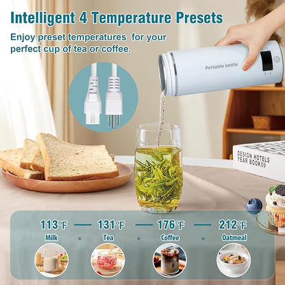 Travel Electric Kettle Portable Mini Kettle,Small Hot Water Boiler with 4 Temperature Settings,304 Stainless Steel,Fast Boiling Water with Auto Shut-Off and Boil Dry Protection,400ml (BIue, 400ML)