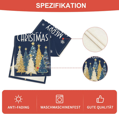 Artoid Mode Xmas Trees Snowflakes Blue Merry Christmas Table Runner, Winter Seasonal Kitchen Dining Table Decoration for Home Party Decor 13x72 Inch
