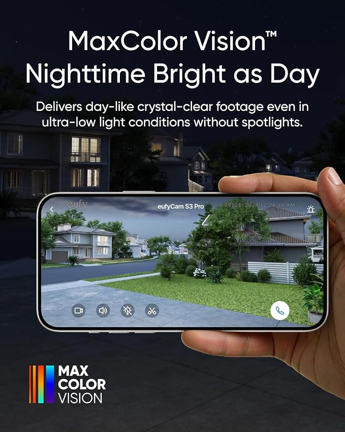 eufy Security eufyCam S3 Pro 3-Cam Kit, Solar Camera Outdoor Wireless, MaxColor Night Vision, 4K Security Camera with Solar Panel, Face Recognition AI, Expandable Local Storage, No Monthly Fee