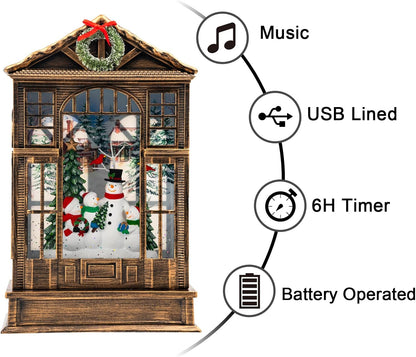 Christmas Snow Globe Swirling Glittering Snowman Choir Manger Scene, USB Lined/Battery Operated Lighted Water Lantern for Christmas Festival Decoration Gifts
