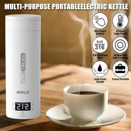 Travel Kettle Portable Electric Kettle, Small Mini Tea Coffee Kettle Water Boiler With 4 Variable Settings, 316 Stainless Steel, Fast Boiling Water with Auto Shut-Off & Boil Dry Protection