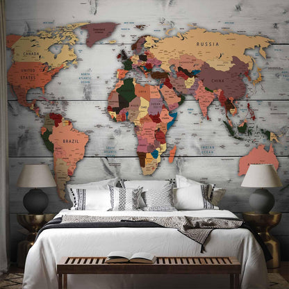 artgeist Wall Mural World Map 193x138 in - XXL Peel and Stick Self-Adhesive Wallpaper Removable Large Sticker Foil Wall Decor Print Picture Image Design Map of The World k-B-0009-a-c