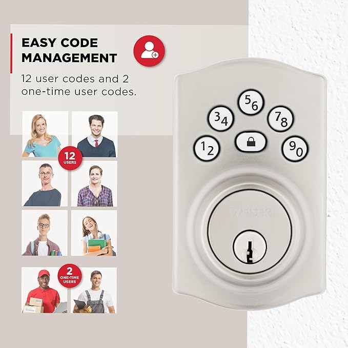 Kwikset Powerbolt 240 5-Button Keypad Satin Nickel Traditional Electronic Deadbolt Door Lock, Featuring Convenient Keyless Entry, Customizable User Codes and Auto-Locking