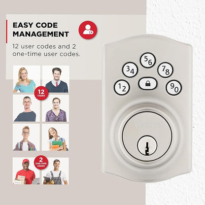 Kwikset Powerbolt 240 5-Button Keypad Satin Nickel Traditional Electronic Deadbolt Door Lock, Featuring Convenient Keyless Entry, Customizable User Codes and Auto-Locking