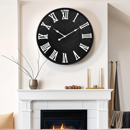 30 Inch Large Wall Clock Farmhouse Style - Black Silent Non-Ticking Rustic Decor for Living Room, Kitchen, Bedroom