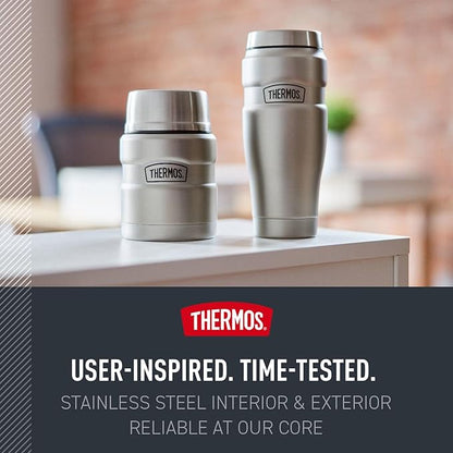 THERMOS Stainless King Vacuum-Insulated Food Jar with Spoon, 16 Ounce, Matte Powder Blue