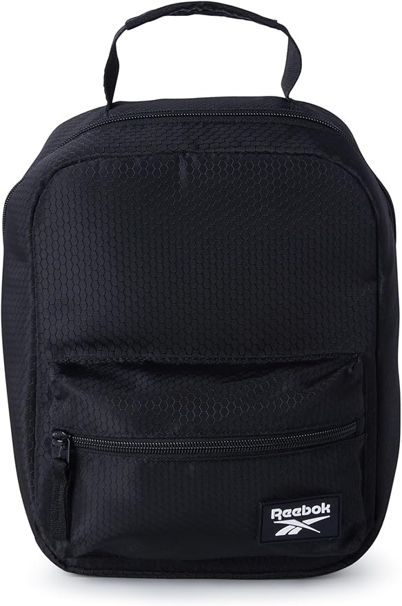Reebok Mens and Womens Lunch Bag - Portable Insulated Work Lunch Box for Women and Men with Two Compartments and Handle, Quinn Black
