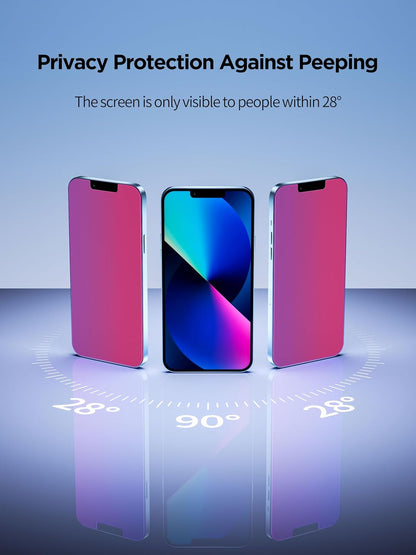 Compatible for iPhone 13/13 Pro/16e/iPhone 14 Privacy Screen Protector Tempered Glass 6.1 Inch, Pink Gradient Anti Spy Anti Blue Light HD Easy Installation