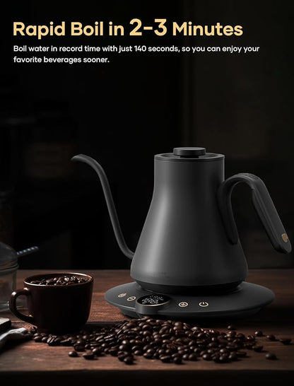Electric Kettle, Gooseneck Electric Kettle, ±1℉ Temperature Control, Stainless Steel Inner, Quick Heating, for Pour Over Coffee, Brew Tea, Boil Hot Water, 1500W/0.9L Black
