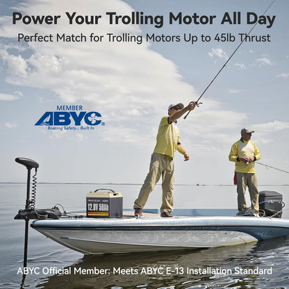 Power Queen 12.8V 50Ah LiFePO4 Battery Upgrade, Grade A Lithium Battery Cells with 50A BMS, Up to 15000 Cycles, Portable & Lightweight for Trolling Motor,Fish Finder Boat,RV,Solar