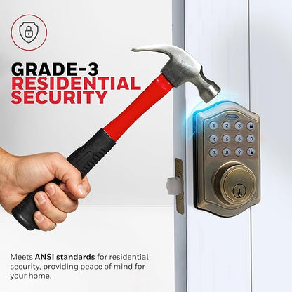 Honeywell Safes & Door Locks - Keyless Entry Door Lock with Smart Electronic Keypad Deadbolt - Easy Installation & 50 Different User Pin Codes - Auto Lock - Antique Brass - 2.9 x 2 x 6.2 in - 8712109