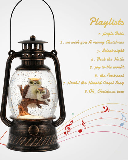 Snow Globe Christmas Decorations - Musical Christmas Snow Globes with 6H Timer,Owls Family Scene Snow Globes Lantern USB or Battery Powered,Christmas Decorations Decor for Home